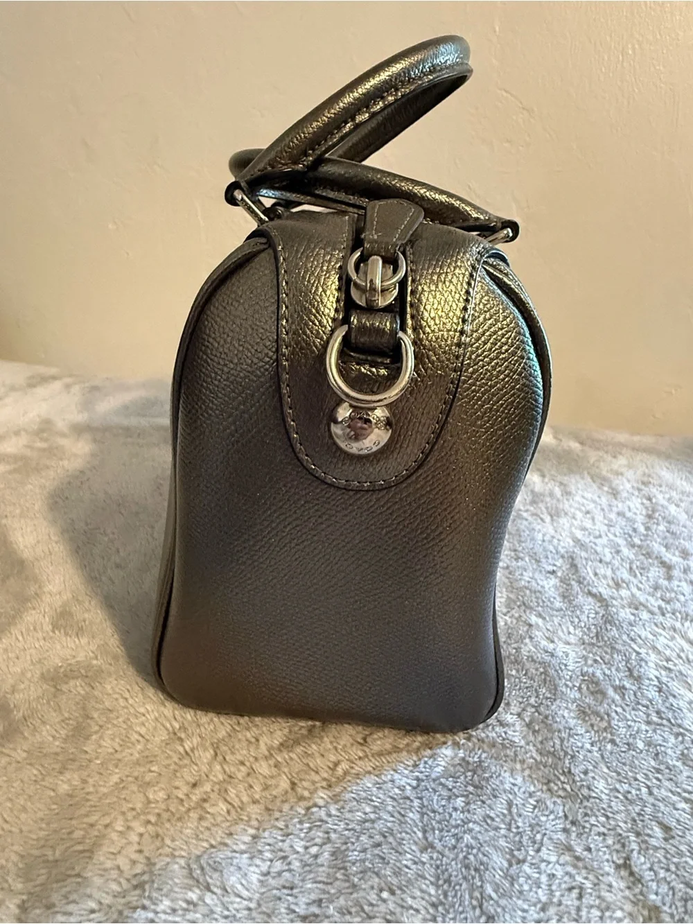 Coach Metallic Pewter Leather Satchel with Crossbody Strap